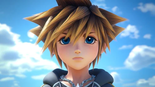 Sky-eyed anime hero gazes upward in daydream stillness.