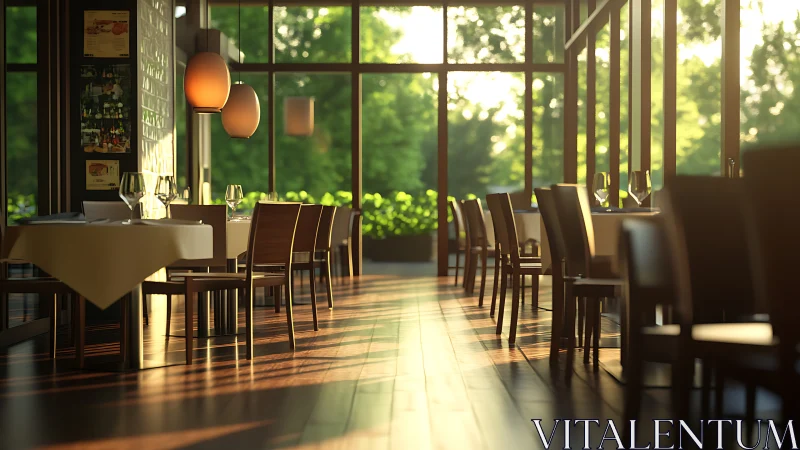 Modern glass-walled restaurant interior with window views.