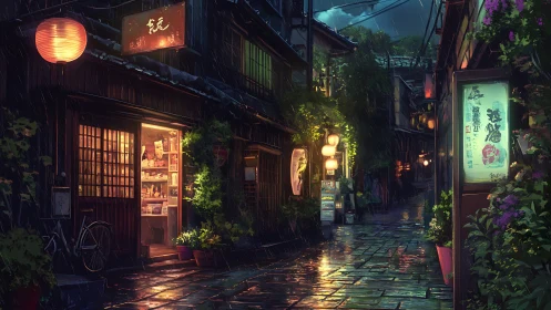 Lanternlit alley remembers every quiet footstep in rain