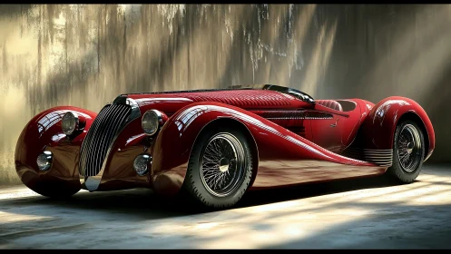 Streamlined red retro roadster rendered in high detail.