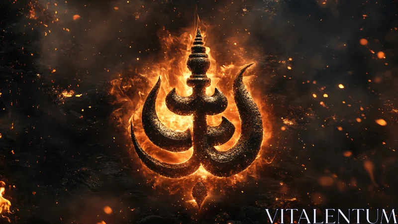 Volumetric fiery emblem with molten surface and dynamic sparks