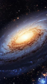 Spiral galaxy core with luminous stellar disk and dust lanes.