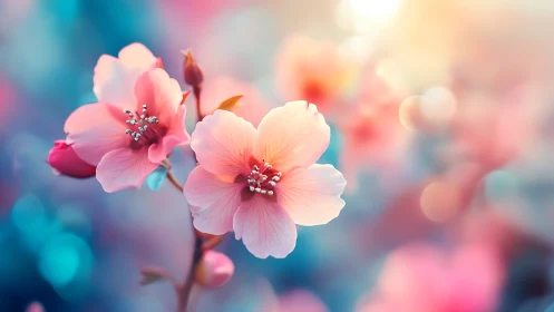 Delicate Cherry Blossoms Dancing in Soft Light.