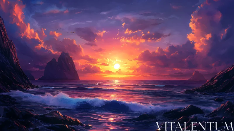 Sunset carves molten pathways across a storm‑tossed sea