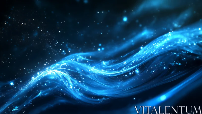Glowing blue energy waves flow across dark starfield space