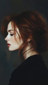 Profile portrait of red-haired woman in soft studio light.