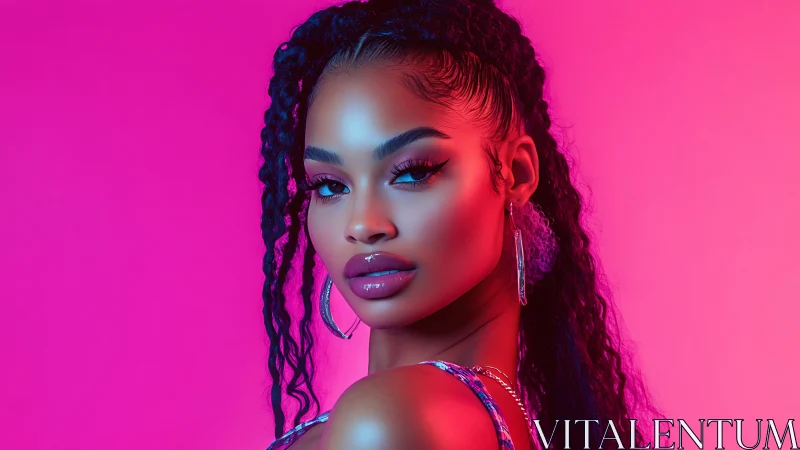 Neon-gradient portrait in hyper-polished beauty lighting.
