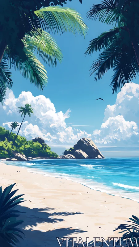 Tropical Reverie: Palms Frame Paradise Beach.