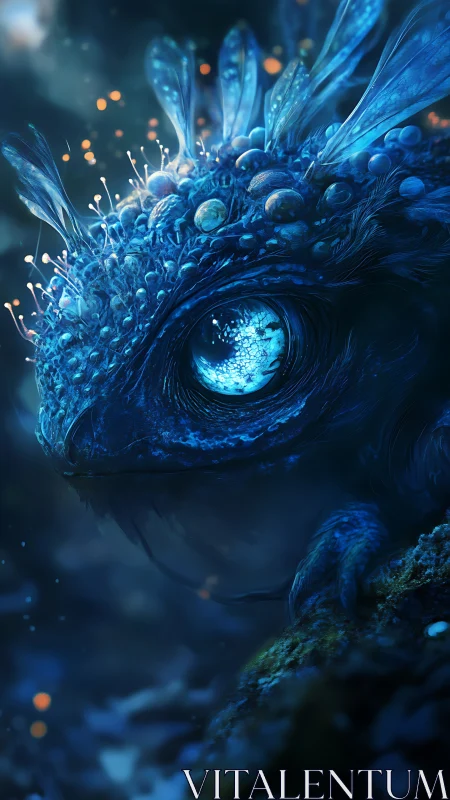 Bioluminescent blue reptilian creature is rendered in detail