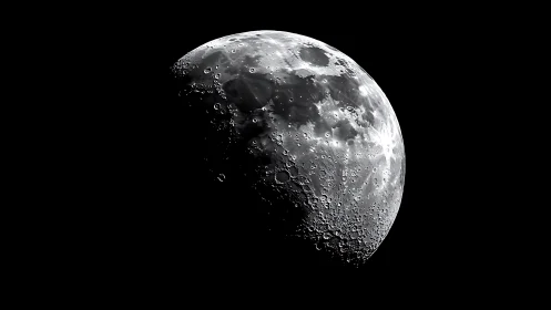 First quarter moon reveals razor-sharp crater shadows.