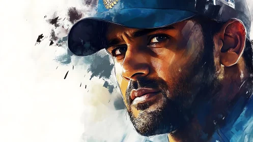 Steely gaze of a focused athlete in bold digital color.