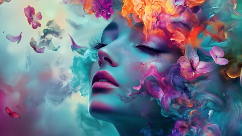Dreamtide portrait adrift in neon petals and soft fire.