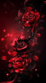Glowing Red Roses Against Dark Background with Luminescent Effects