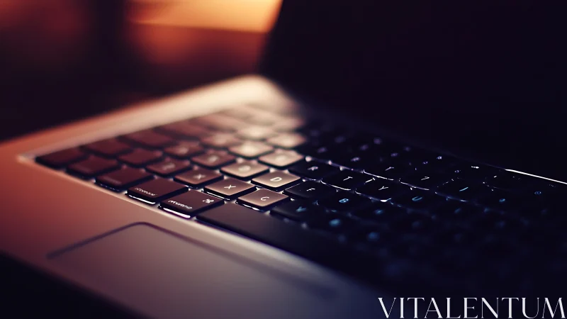 Laptop keyboard glows softly in warm evening light.