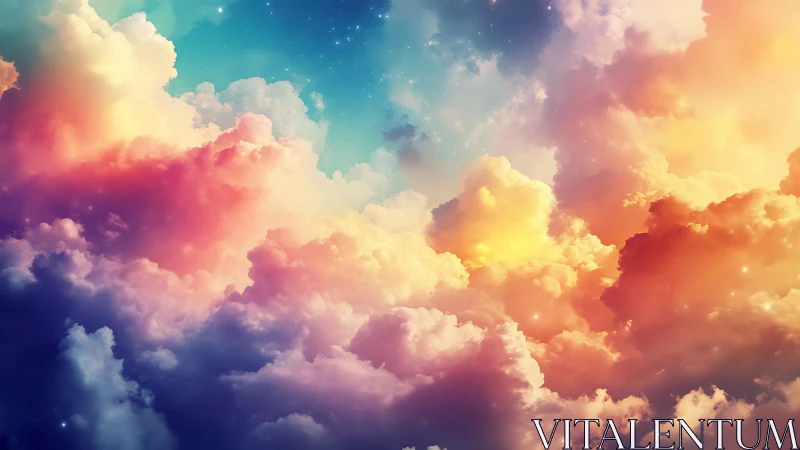 Dreamy pastel clouds glow softly in a magical twilight sky