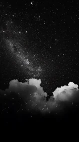 Monochrome Milky Way Above Luminous Cloud Bank, Vertical Study.