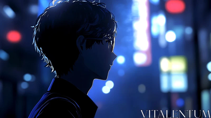 Silhouetted youth in neon cityscape with cinematic rim light.