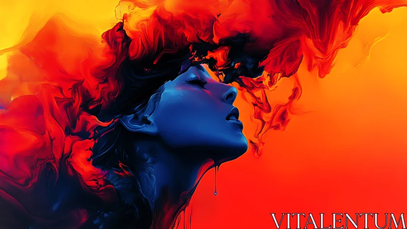 Digital painting portrait in neon duotone fluid abstraction.