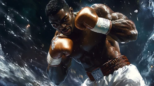 Bronze Boxer Fighter Intense Combat Pose Digital Sculpture