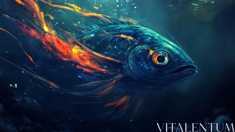 Luminous cosmic fish trails blazing fire underwater.