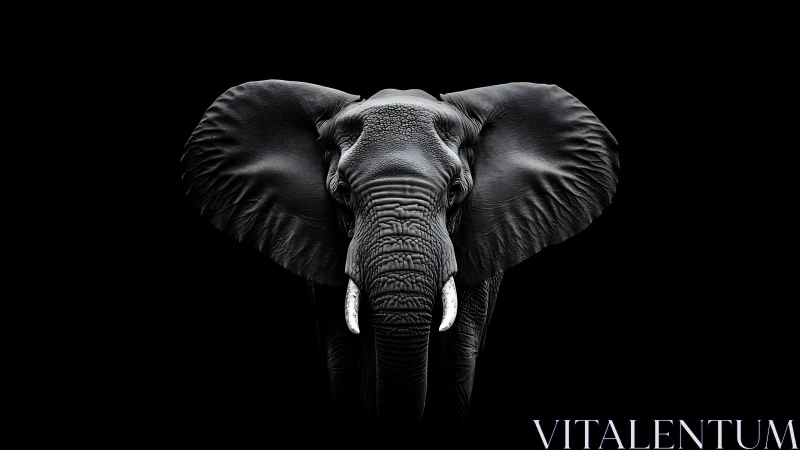 Photorealistic elephant portrait with dramatic low-key lighting.
