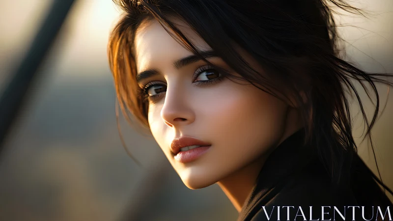 Photorealistic portrait of woman in soft golden light.