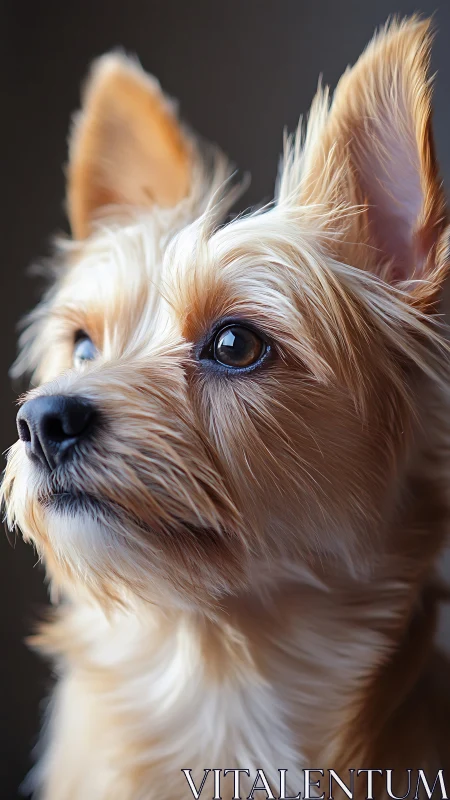 Gentle small dog gazes ahead with bright hopeful eyes