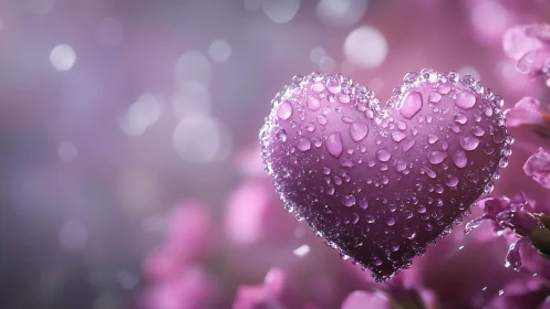 Crystalline Heart with Dewdrops in Soft Focus Bokeh.