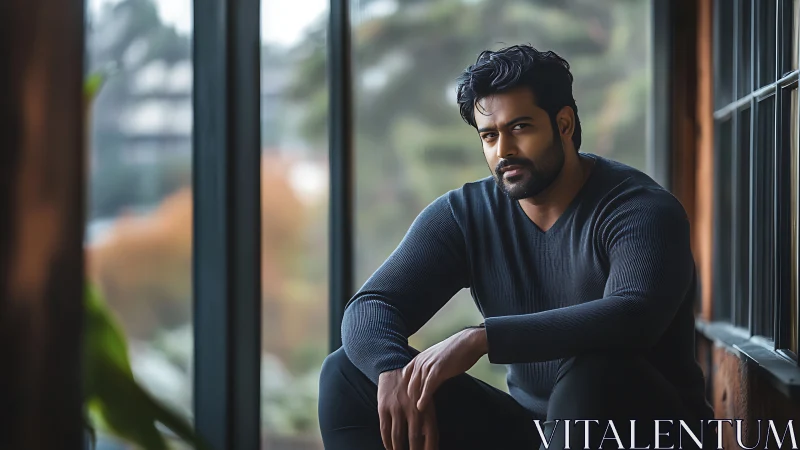 Soft afternoon light frames a thoughtful man by the window