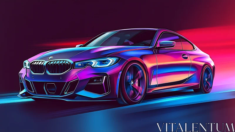 Digital rendering shows BMW coupe in neon gradient lighting