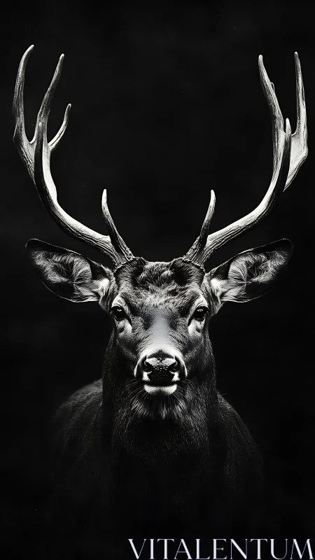 Majestic stag portrait in stark monochrome contrast.