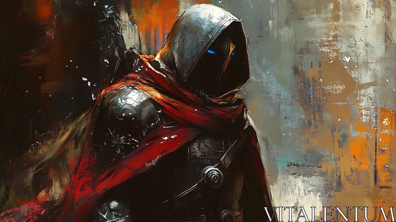 Hooded spectral ranger in red-scarf combat armor study.