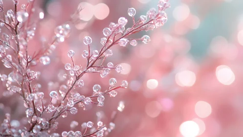 Glistening pink branches shimmer softly in dreamy light