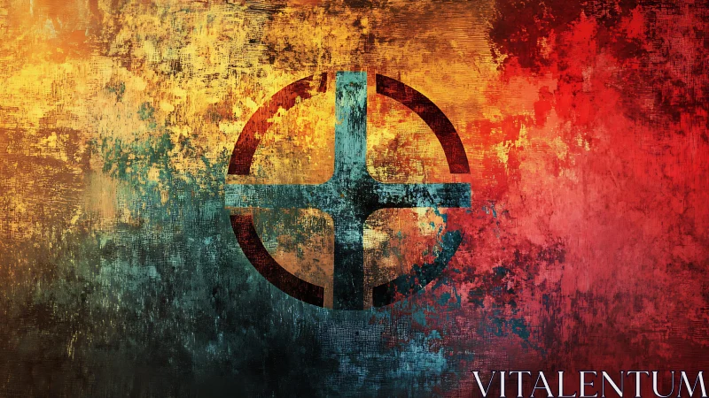 Grunge Abstract Cross Symbol on Colorful Textured Background.