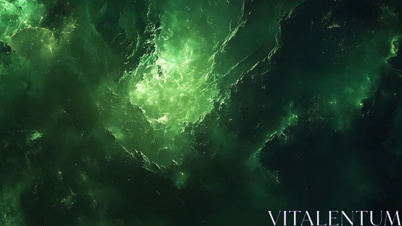 Vivid Green Nebula in Deep Space Digital Art with Ethereal Glow.