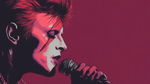 Side profile singer illustration holds microphone and performs