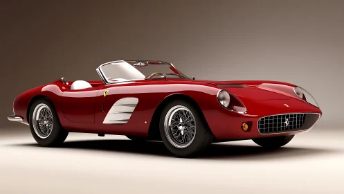 Photorealistic render of classic red Italian roadster profile.