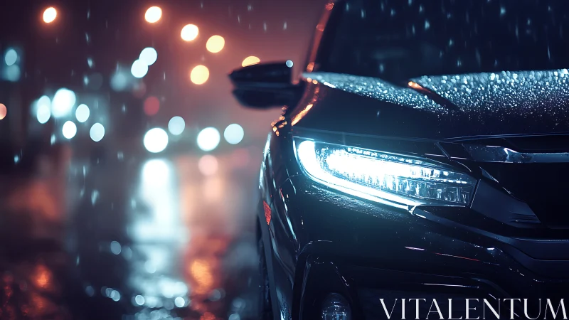 Headlights carve neon rivers through midnight rain-slick streets