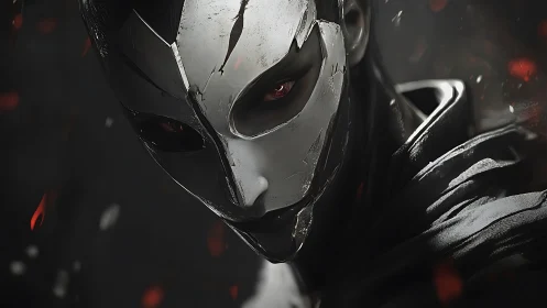 Masked humanoid figure rendered with metallic facial plating