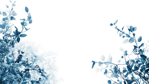 Monochrome botanical branches frame a high-key negative space