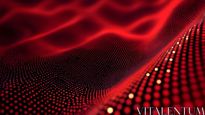 Abstract red digital wave with glowing dots in a futuristic style.