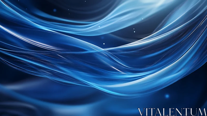 Transparent blue flowing ribbons curve across dark background