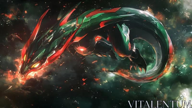 Serpentine cosmic dragon forged in molten neon armor.