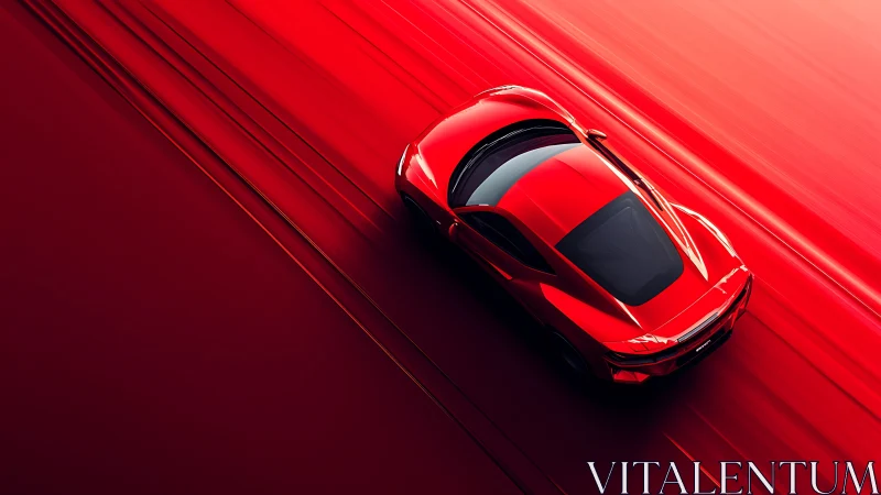 Scarlet supercar gliding through luminous speed trails.