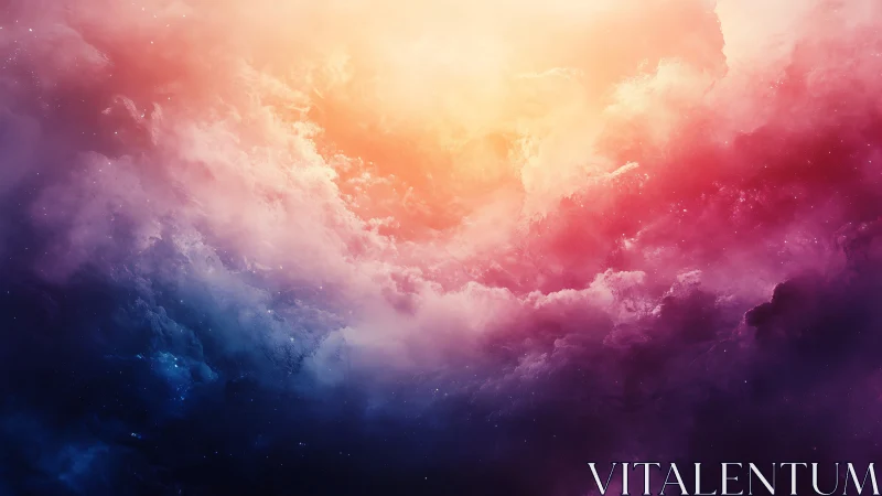 Vivid cosmic nebula cloud in glowing warm and cool light