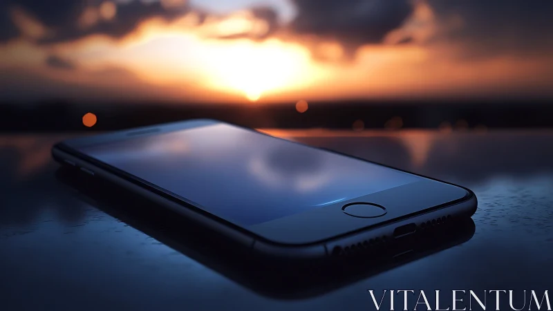 Low-angle smartphone macro under defocused sunset sky glow.