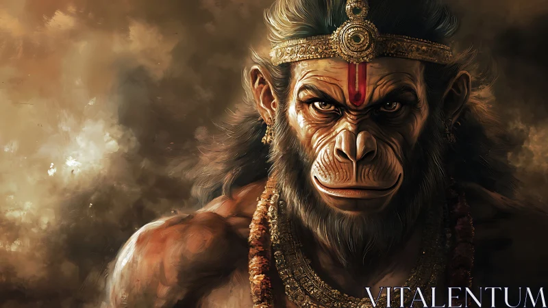 Mythic simian warrior rendered in dramatic digital chiaroscuro