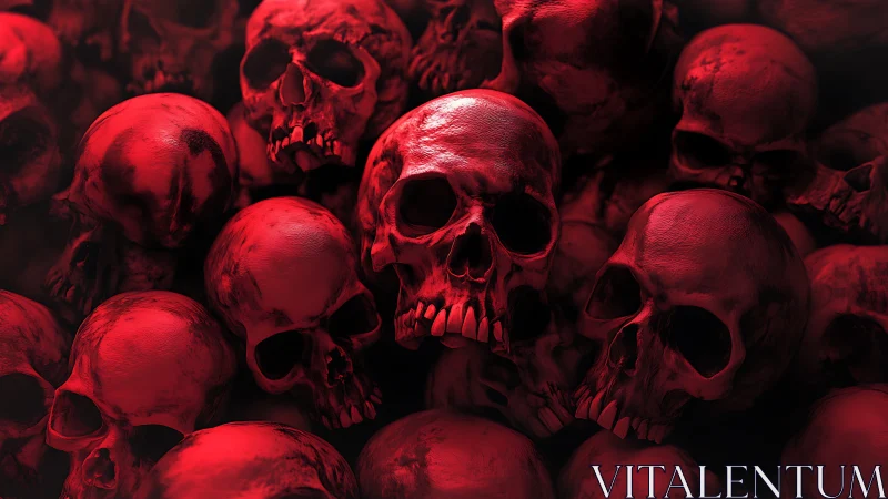 Clustered crimson skulls under dramatic shadowed lighting.