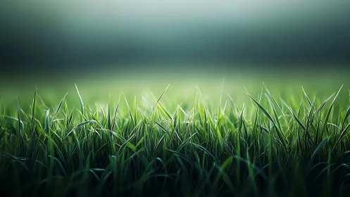 Low-angle macro field of dewy grass with shallow depth of field