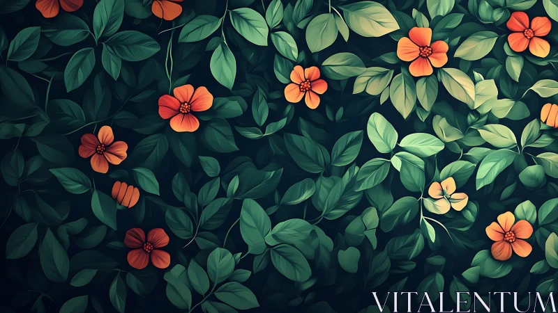 Soft orange blossoms nestled in lush emerald garden leaves.